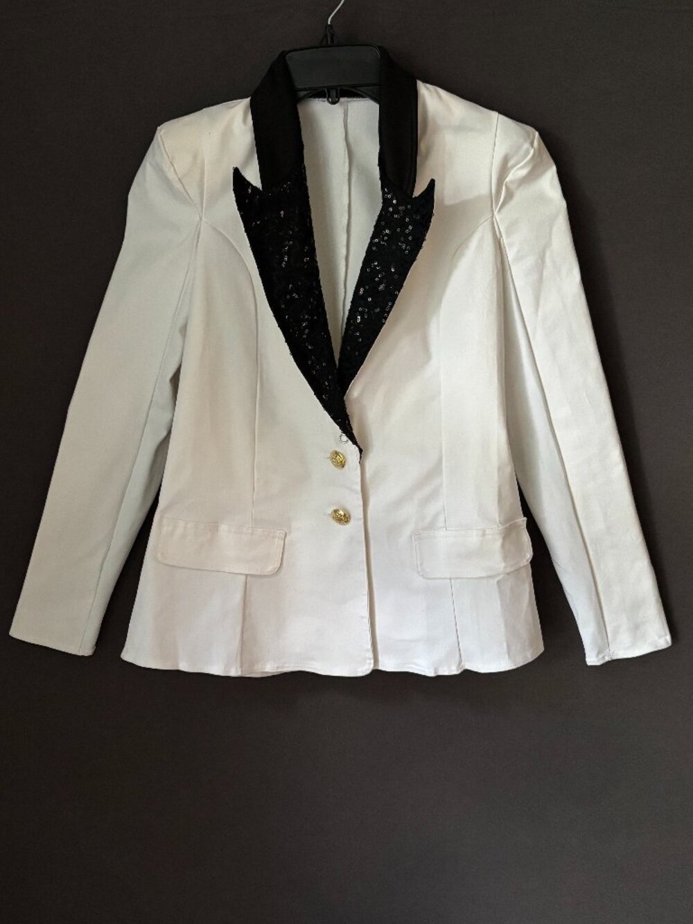 Weissman White Black Sequin Lapel Jacket & Leotard Dance Costume 2pc LC